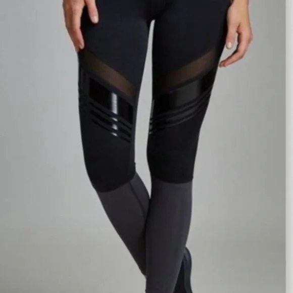 Nylora high rise Black leather stripe and Gray and white stripe workout Leggings